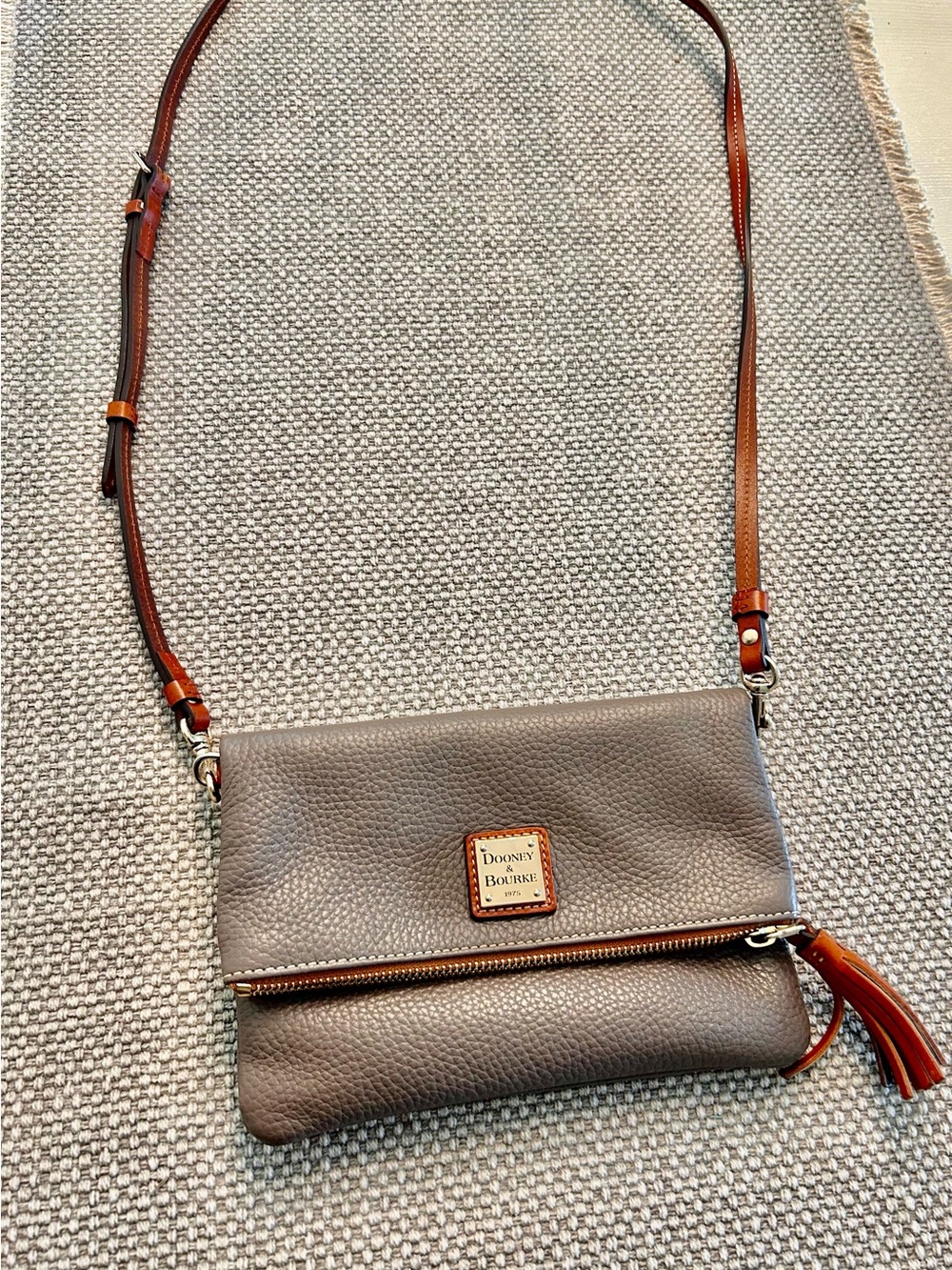 Dooney & Bourke Small Foldover Zip pebble grain leather crossbody brown
